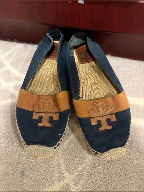 Tory Burch Navy and Tan Slip-On Espadrilles - Women’s  Casual Shoes